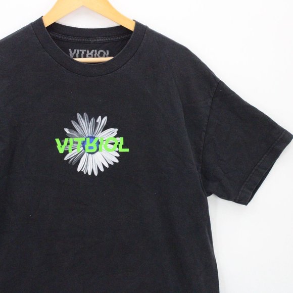 Vintage VITRIOL Shirt Mens Black Short Sleeve Big Logo Graphic Flower Sz L Y2K - Picture 3 of 9